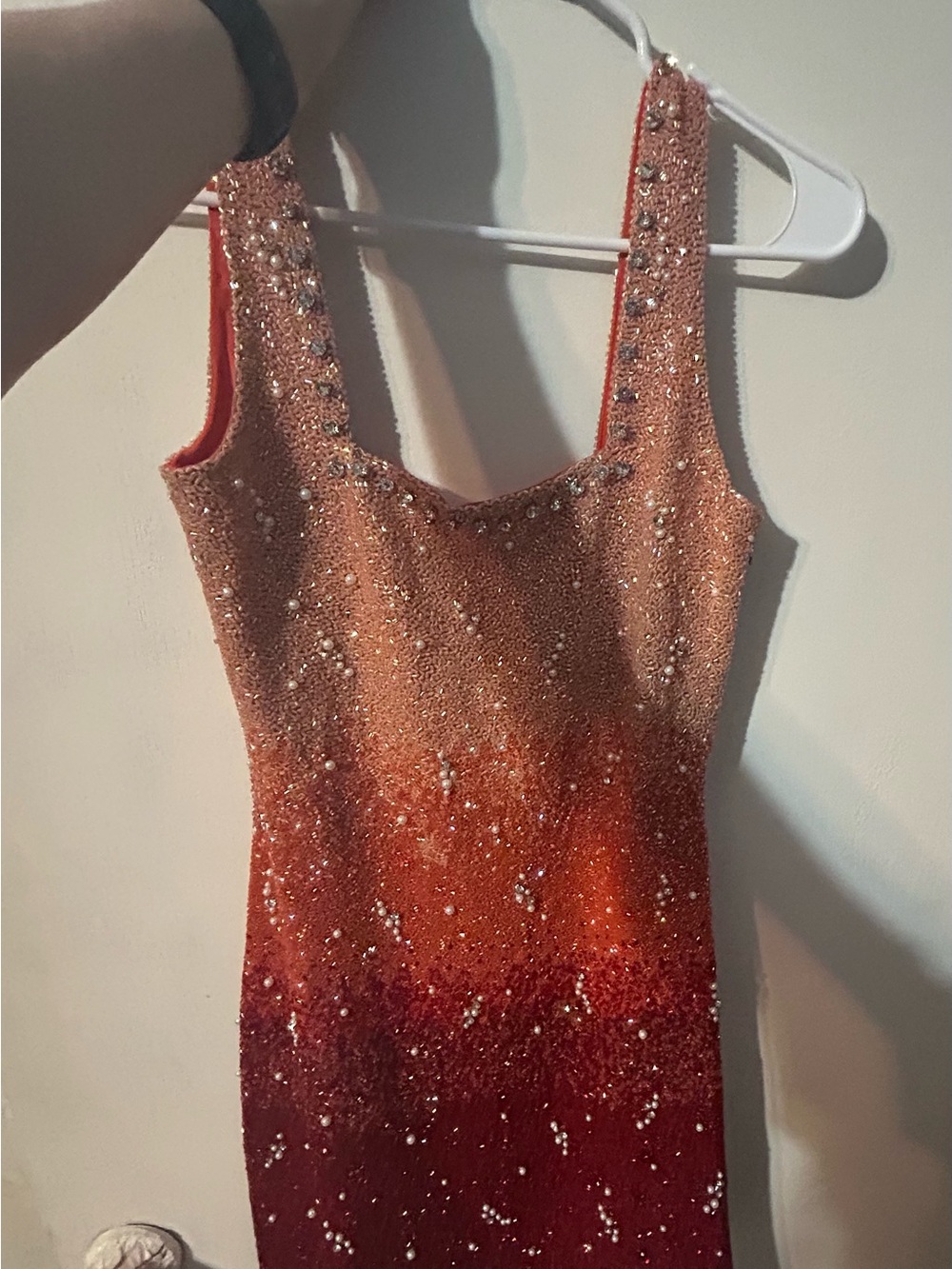 Clio Peppiat Sparkling Ombre Mini Dress in Red Orange